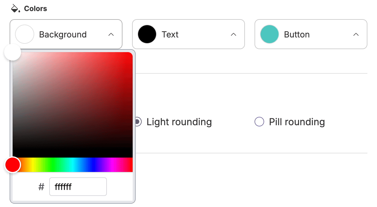 The color picker tool with a field for the hex value at the bottom